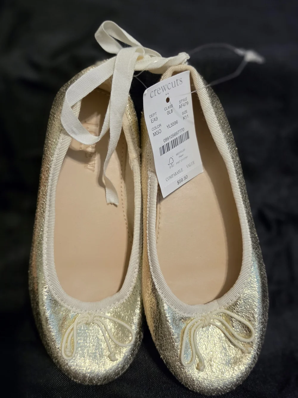 Crewcuts Girls' Gold Glitter Ballet Flats with Bow Trim